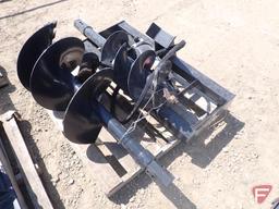 Unused Wolverine Hydraulic spiral drill with 12" and 18" auger bits skid loader attachment