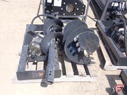 Unused Wolverine Hydraulic spiral drill with 12" and 18" auger bits skid loader attachment