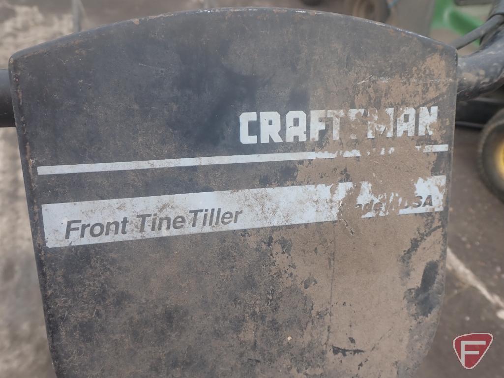 Craftsman 5hp front tine tiller, 22" wide; 24" drop spreader