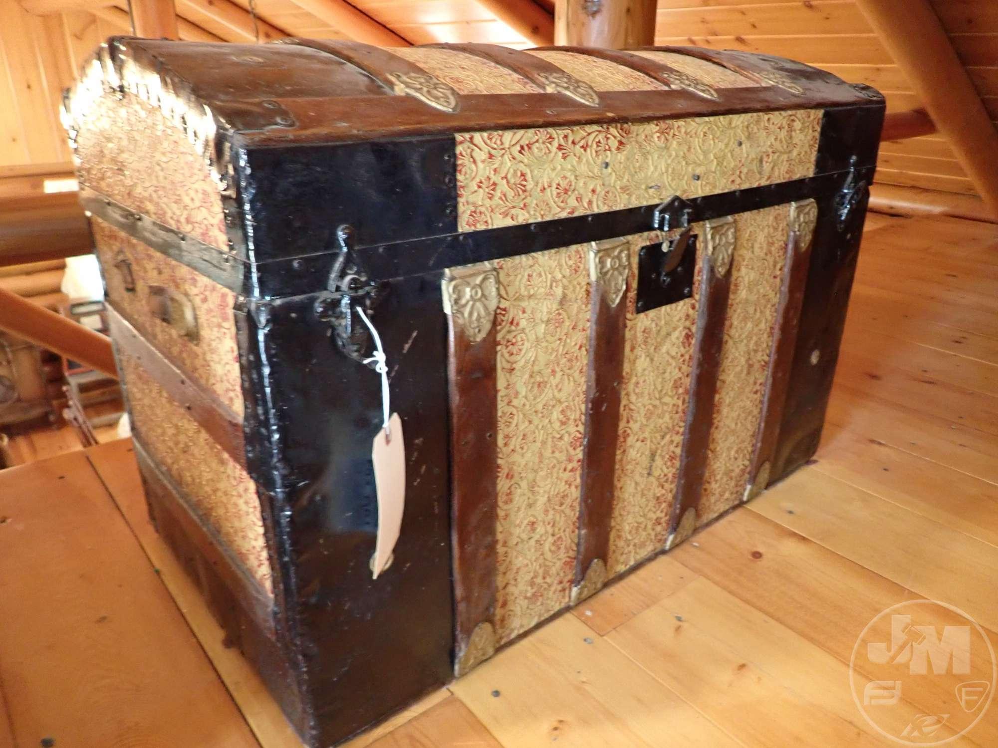VINTAGE STEAMER TRUNK WITH VINTAGE CLOTHING; THIS LOT IS LOCATED