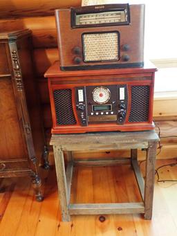 VINTAGE PHILCO POLICE BROADCAST RADIO, INTERTEK STEREO SYSTEM, STENCILED TOP