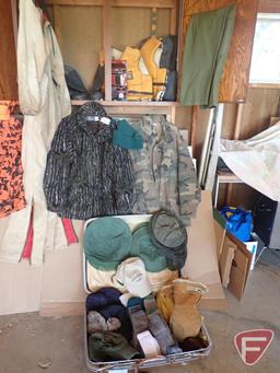 Hunting/fishing/outdoor items: flotation vests, coveralls, Polartuff jacket size XXL, socks, hats,