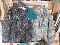 Hunting/fishing/outdoor items: flotation vests, coveralls, Polartuff jacket size XXL, socks, hats,