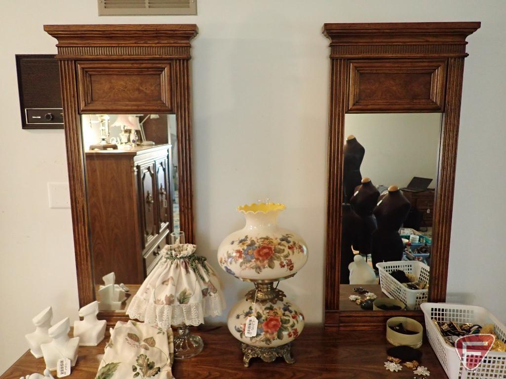 Dresser 74"w x 19"d x 32"h, mirrors are 50"h. Matches lots 392 and 395