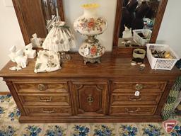 Dresser 74"w x 19"d x 32"h, mirrors are 50"h. Matches lots 392 and 395