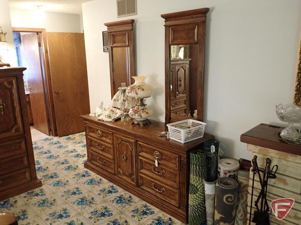 Dresser 74"w x 19"d x 32"h, mirrors are 50"h. Matches lots 392 and 395