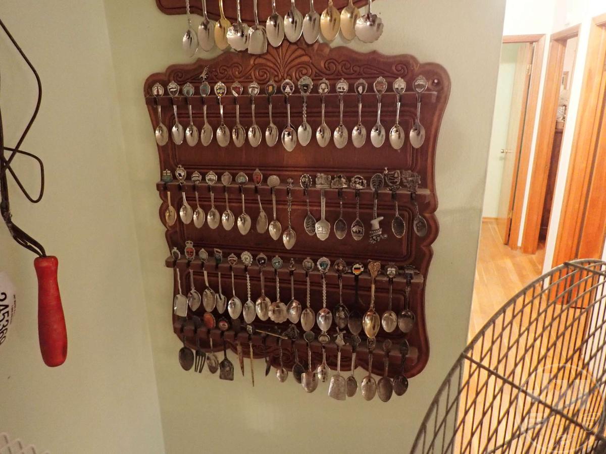 SPOON COLLECTION & SPOON HOLDERS, ANTIQUE RUG BEATER