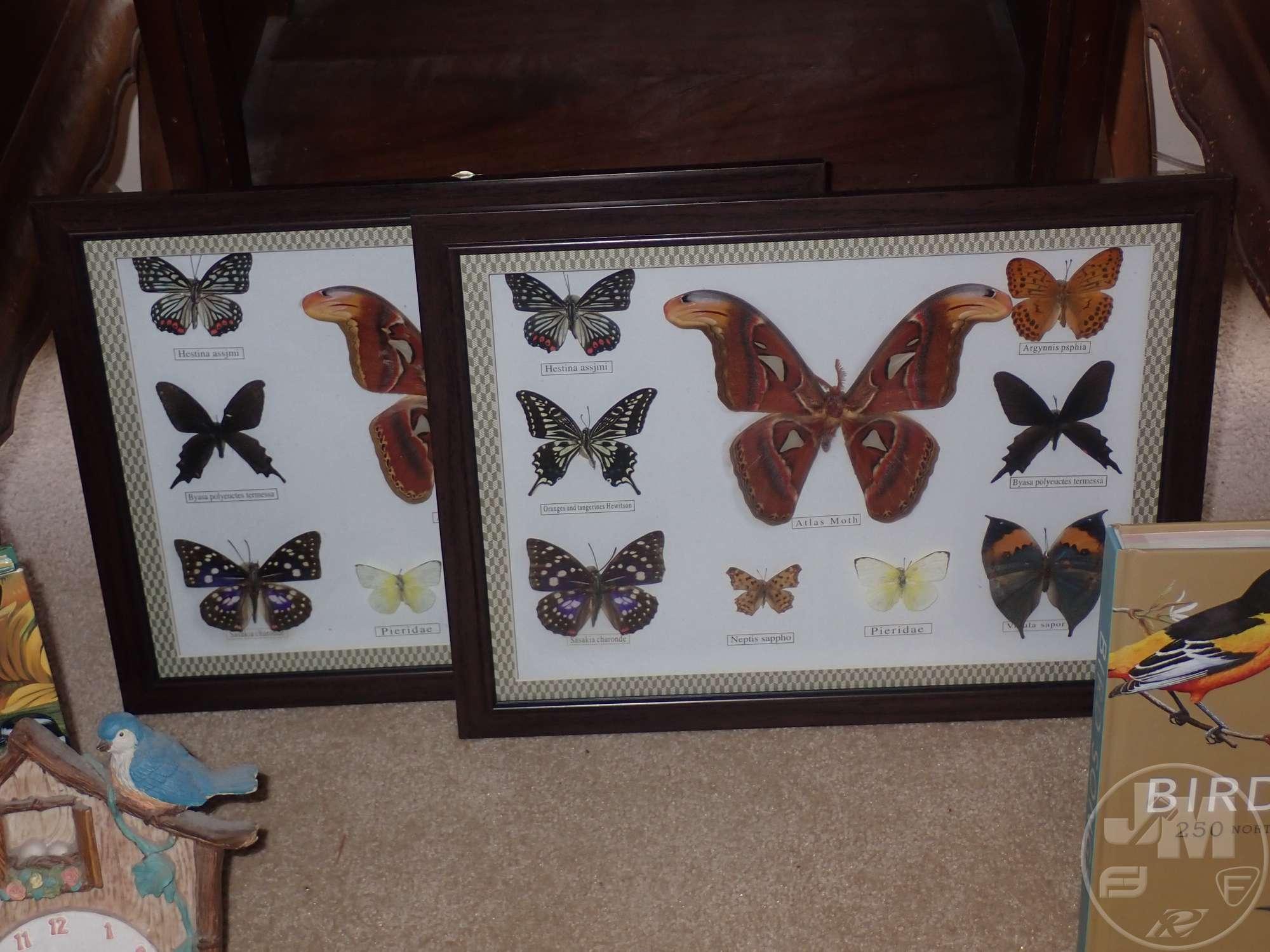 (2) BIRD TABLE LAMPS, BIRD & BUTTERFLY DECOR, (3) BIRD