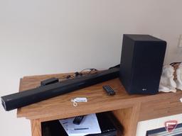 RCA vcr, Sansui VHS, movies, music, dvd player, LG wireless soundbar, LG speaker, child statues