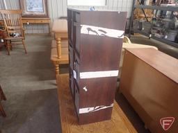 Cube cabinet with 6 cubby drawers 36"h, has finish damage from tape; coffee table 48"w x24"d x 15"h