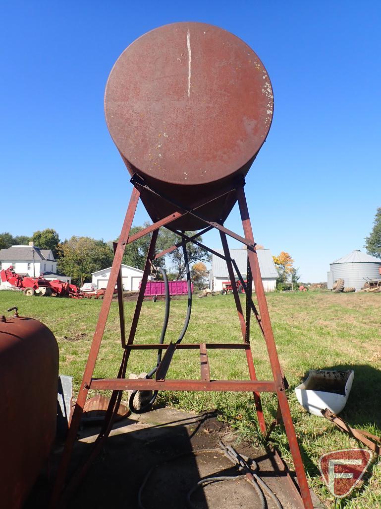 FUEL BARREL ON STAND, 38"D X 67"L, OVAL FUEL BARREL, 24"W X 70"T X 60"L