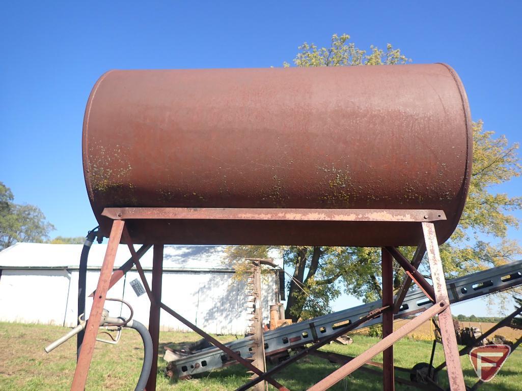 FUEL BARREL ON STAND, 38"D X 67"L, OVAL FUEL BARREL, 24"W X 70"T X 60"L