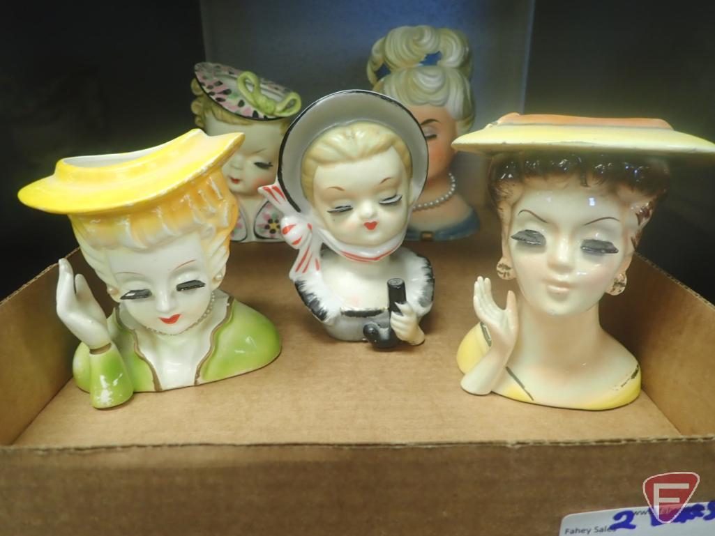 Head vases, most are 5-6"h. 2 boxes