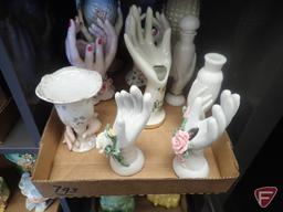 Hand vases, green hand is 9"h, tallest white hand is 8"h. 2 boxes