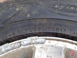 (4) Goodyear Wrangler tires, LT265/70R17, on aluminum 8 bolt rims, came off a Ram truck