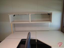 U shaped desk 105"x91", overhead cabinet, office chair