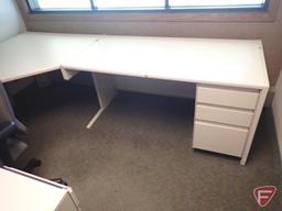 U shaped desk 105"x91", overhead cabinet, office chair