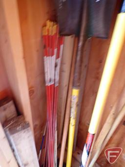 Shovel, broom, snow scraper, driveway markers, 5 gallon pails, salt