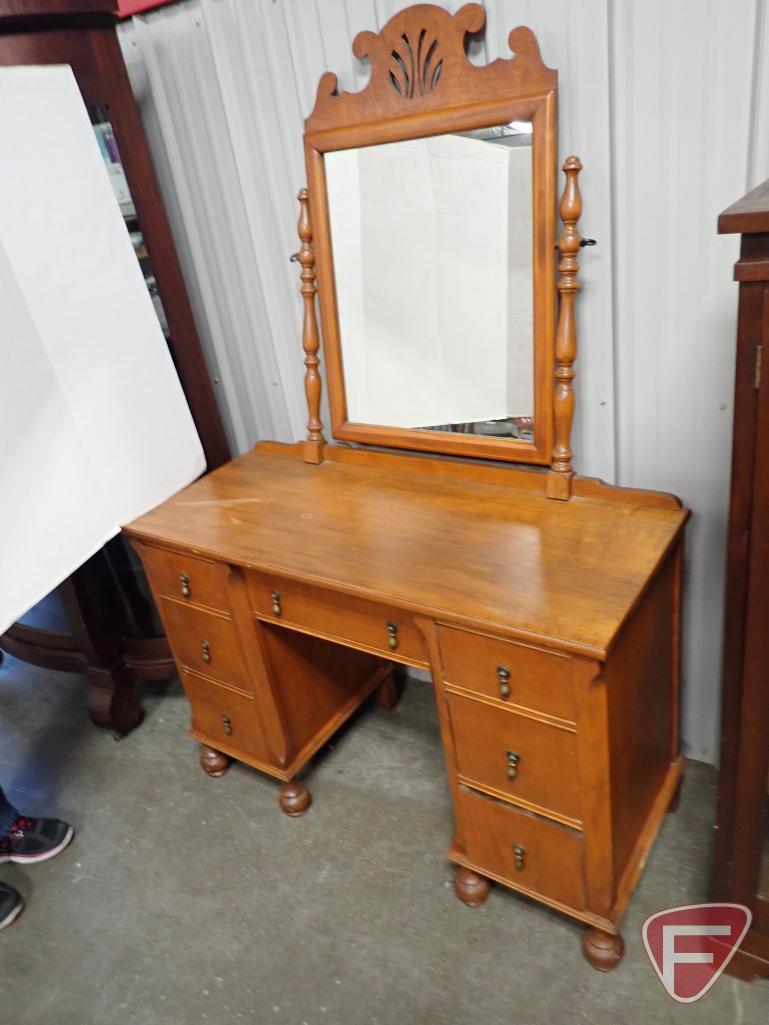 Vintage vanity with positional mirror, 44"w x 18"d x 66"h