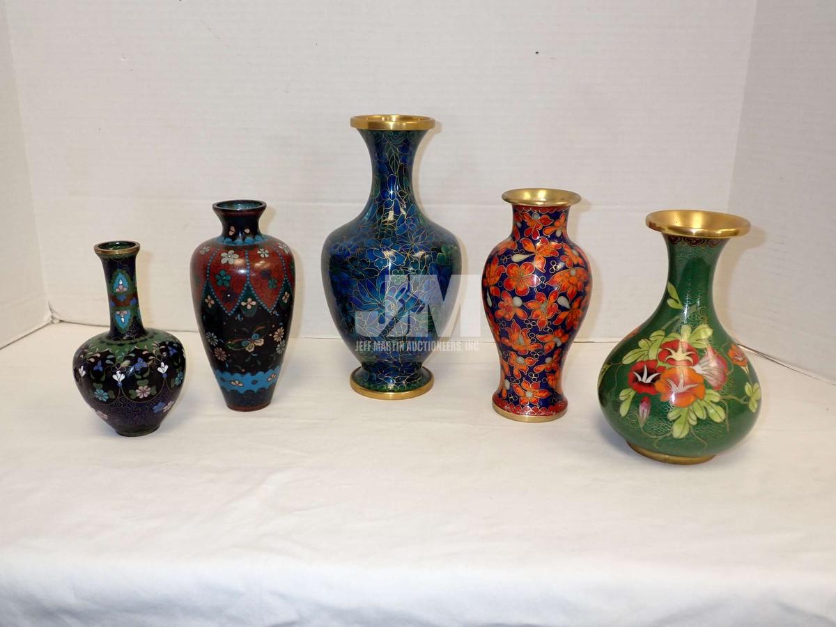 CLOISONNE VASES. 5PCS