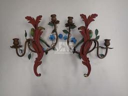 METAL BIRD WALL CANDLE HOLDERS 16"H. 2PCS