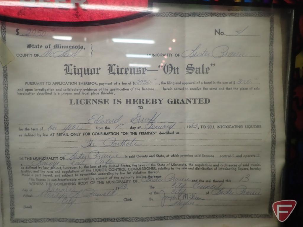 SCHMIDT BEER FRAME WITH EXPIRED LIQUOR LICENSES