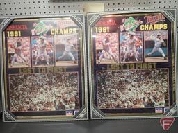 (2) MINNESOTA TWINS 1991 WORLD SERIES CHAMPS FRAMED PRINTS, 16"X20". BOTH