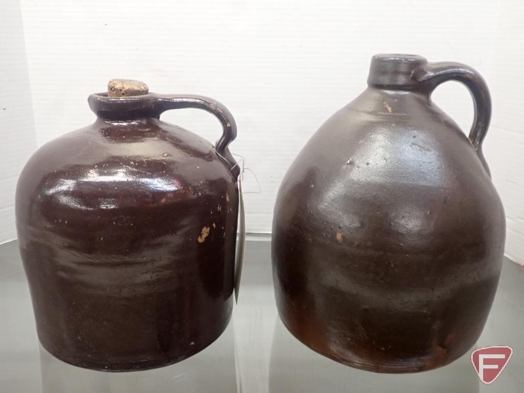 (2) SALT GLAZED CROCK JUGS, TALLEST IS 11"H