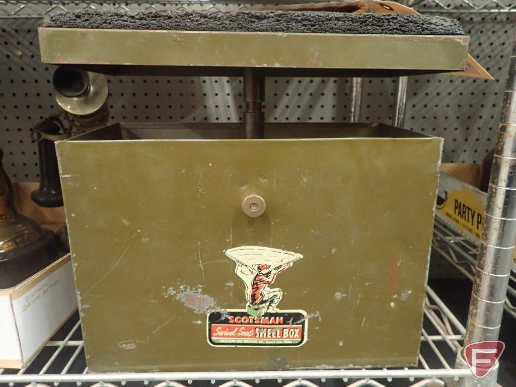 METAL AMMO BOX WITH SHOTGUN SHELLS, 12 GAUGE BUCKSHOT SHELLS