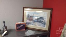 FRAMED RAILROAD PRINT BY JOHN CARTWRIGHT 28"X22", CP/CN RAILROAD METAL