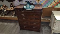 VINTAGE DRESSER, ON WHEELS, 38"W X 19"D X 44"H; BASIN