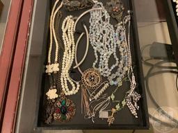 COSTUME JEWELRY: NECKLACES, BRACELETS, EARRINGS, BROACHES; (2) BOXES