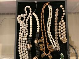 COSTUME JEWELRY: NECKLACES, BRACELETS, EARRINGS, BROACHES; (2) BOXES