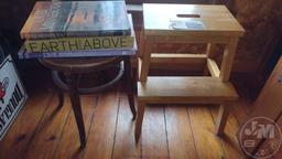 VINTAGE STOOLS (2), BOOKS (3), BIRD KITE; THIS LOT IS