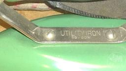 VINTAGE GREEN TRAVEL IRON AND (2) OTHER ELECTRIC IRONS