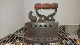 VINTAGE CHARCOAL IRON WITH CHICKEN KNOB