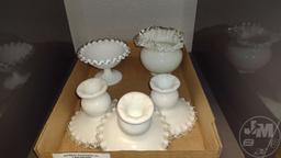 FENTON SILVER CREST CANDLE HOLDERS, BOWL & COMPOTE (5) PCS