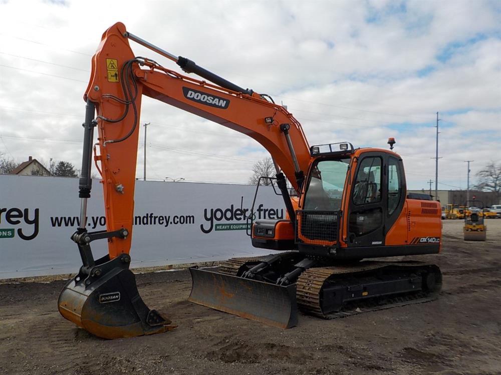 2017 Doosan DX140LC Hydraulic Excavator, Cab, 6'11" Stick, 19" Steel Pads,