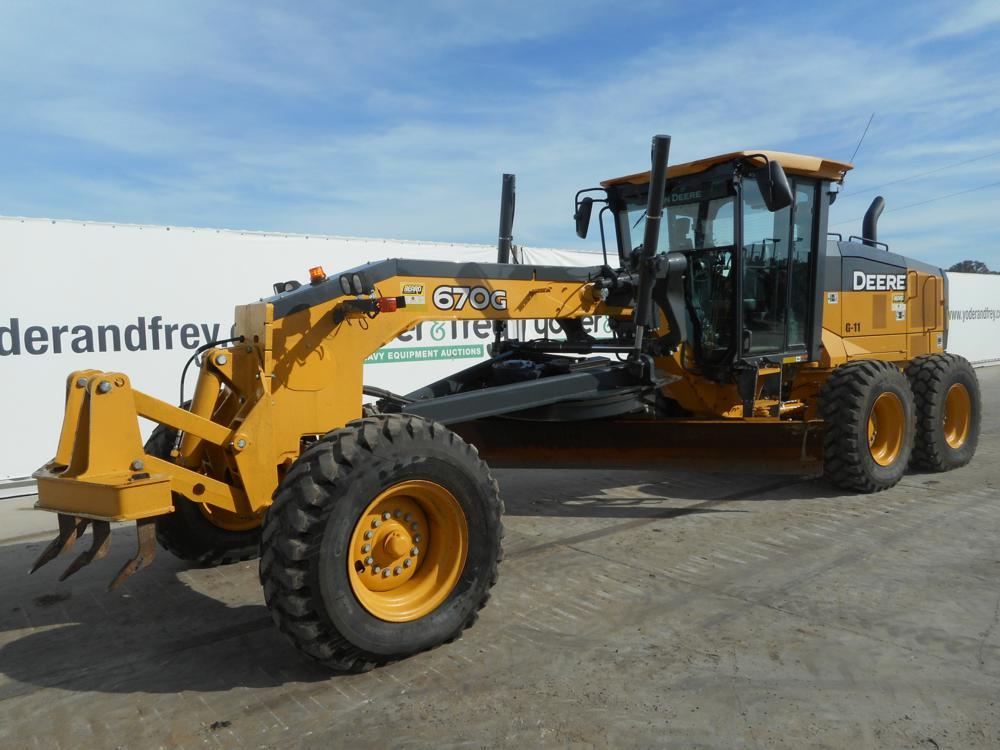 2016 John Deere 670G Motor Grader c/w Low Cab, A/C, 14' Blade, 17.50 Tires,