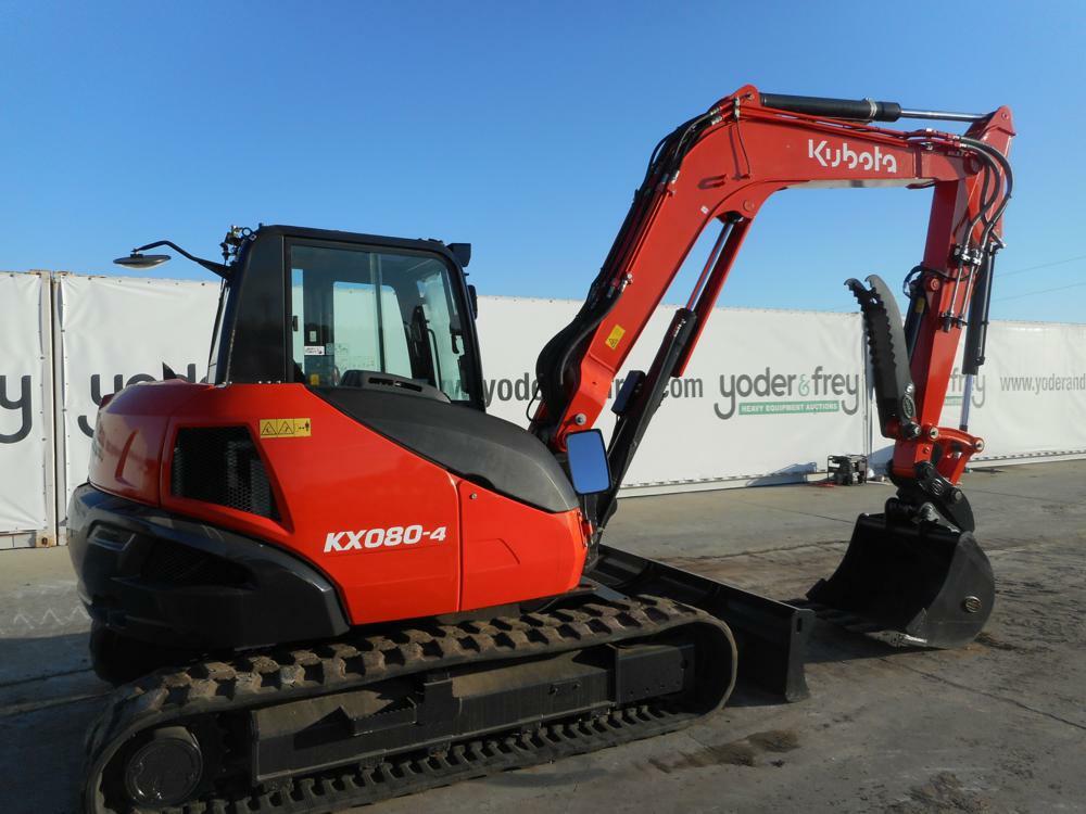 2016 Kubota KX080-4 Hydraulic Excavator, Rubber Tracks, Blade, Offset, CV,