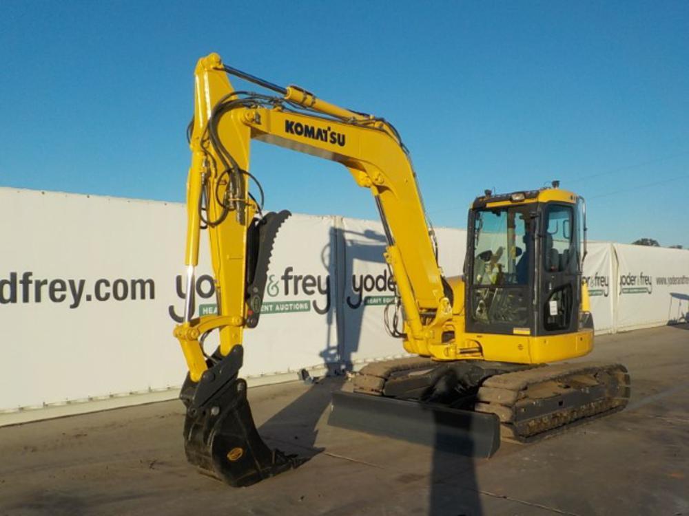 2014 Komatsu PC80MR-3 Hydraulic Excavator, 18" Rubber Block Pads, Blade, Of