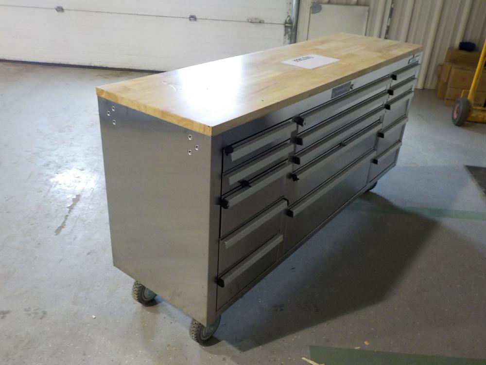 72" Stainless Steel Heavy Duty 15 Drawer Professional Tool Center - Unused