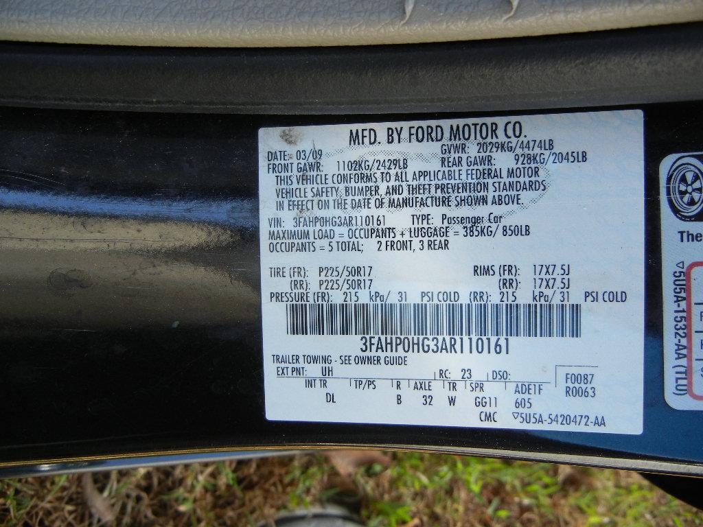 2010 FORD FUSION 4-DOOR CAR, 85,609 mi,  V6 GAS, AUTOMATIC, PS, AC S# 3FAHP