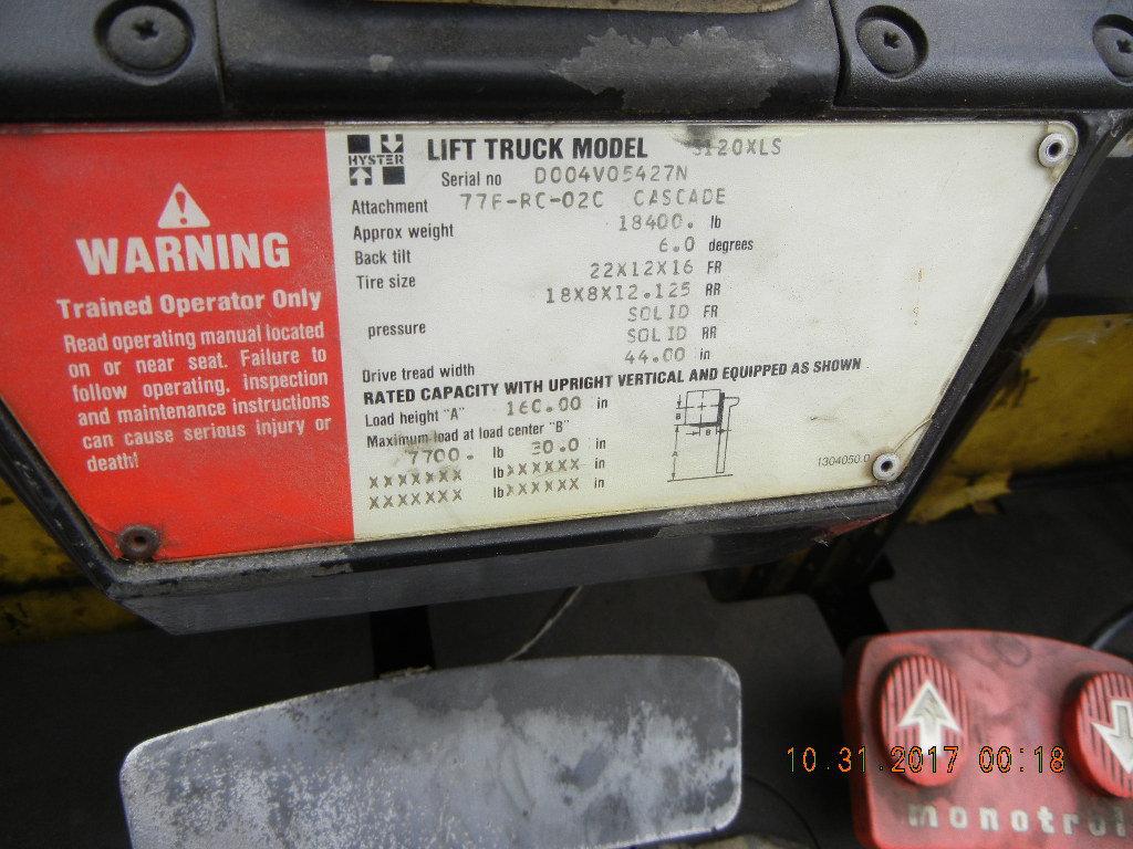 HYSTER 3120XLS FORKLIFT,  7700 LB CAPACITY, LP GAS, HYDROSTATIC DRIVE, ROTA