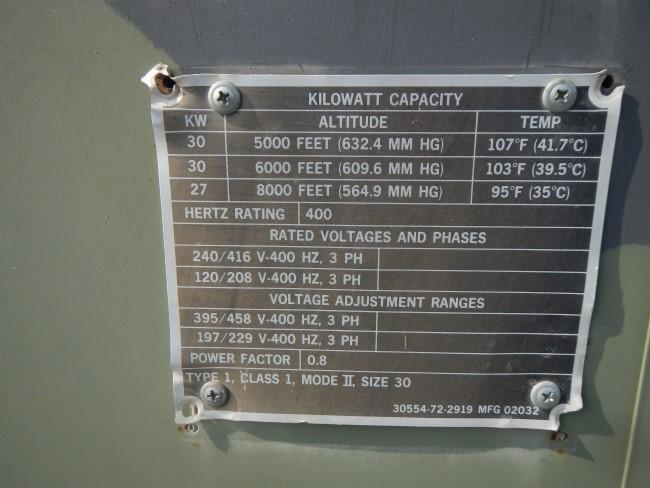 MILITARY GENERATOR SET, 368+ hrs,  30-KW, WHITE D298ER DIESEL ENGINE S# KZ2