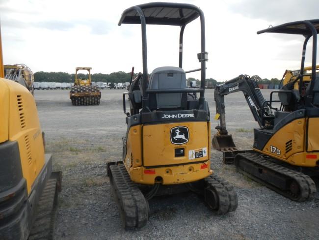 2014 JOHN DEERE 17D MINI EXCAVATOR, meter shows 1566 hrs,  CANOPY, RUBBER T