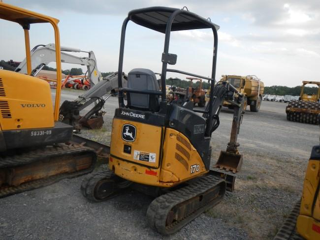 2014 JOHN DEERE 17D MINI EXCAVATOR, meter shows 1566 hrs,  CANOPY, RUBBER T