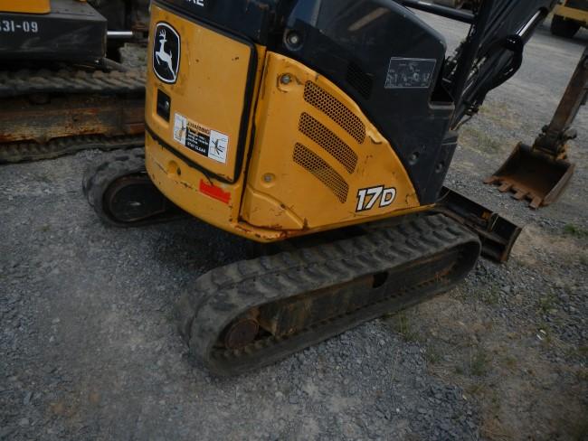 2014 JOHN DEERE 17D MINI EXCAVATOR, meter shows 1566 hrs,  CANOPY, RUBBER T