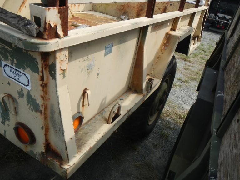 MILITARY TAG TRAILER,  PINTLE HITC, 6'6" X 9', SINGLE AXLE, SIDEBOARDS, AIR