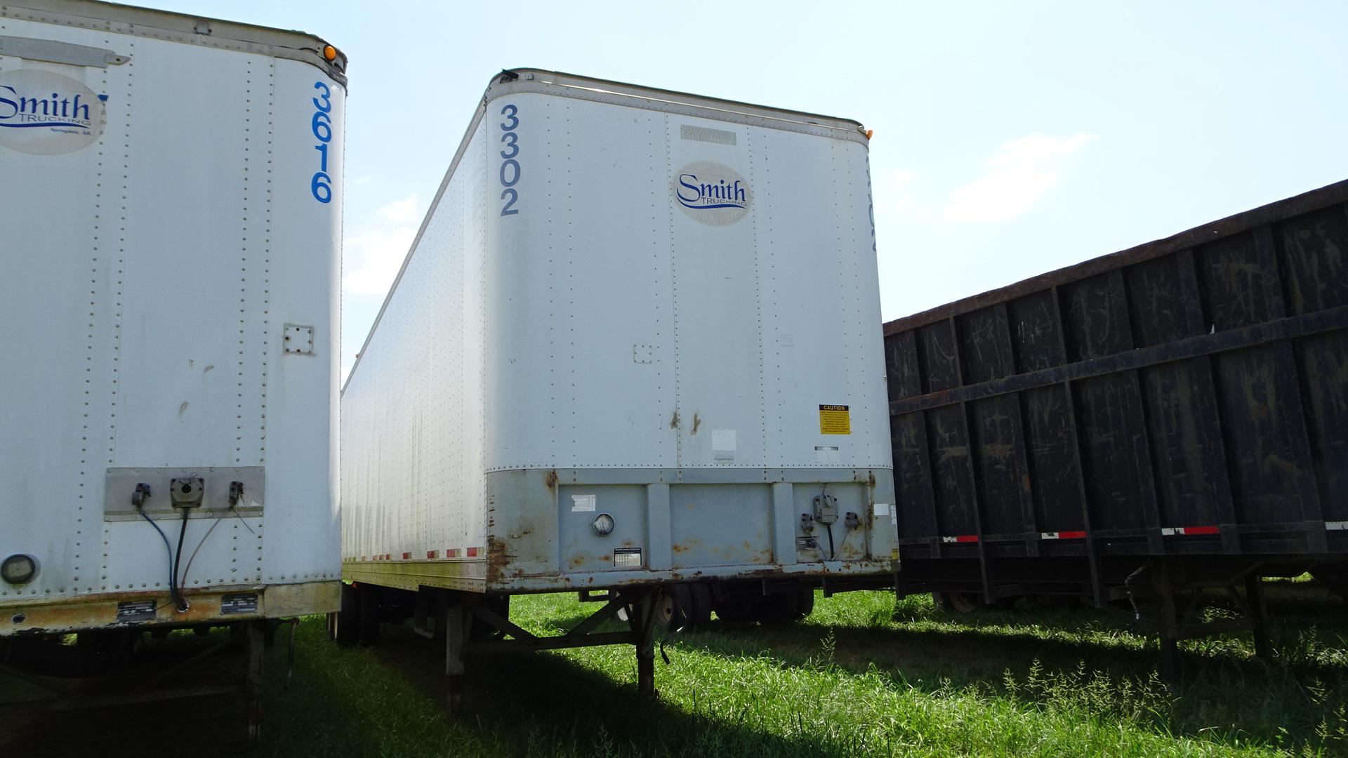 1993 FRUEHAUF 53' VAN TRAILER,  SLIDING TANDEMS ON SPRINGS, 22.5 TIRES ON B